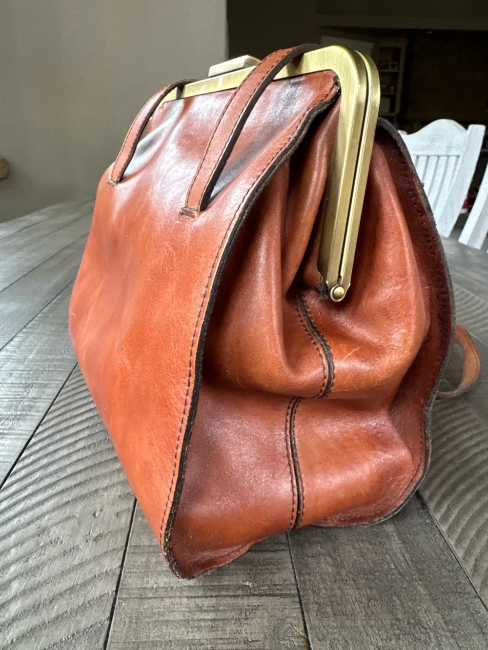 Vintage Patricia Nash Cognac Leather Frame Satchel - Shoulder Bag Purse